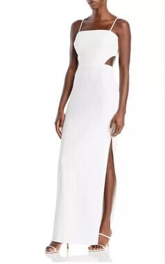 AQUA White Evening Gown Cut Out Thigh Slit Sleeveless Long Column Dress Size 6